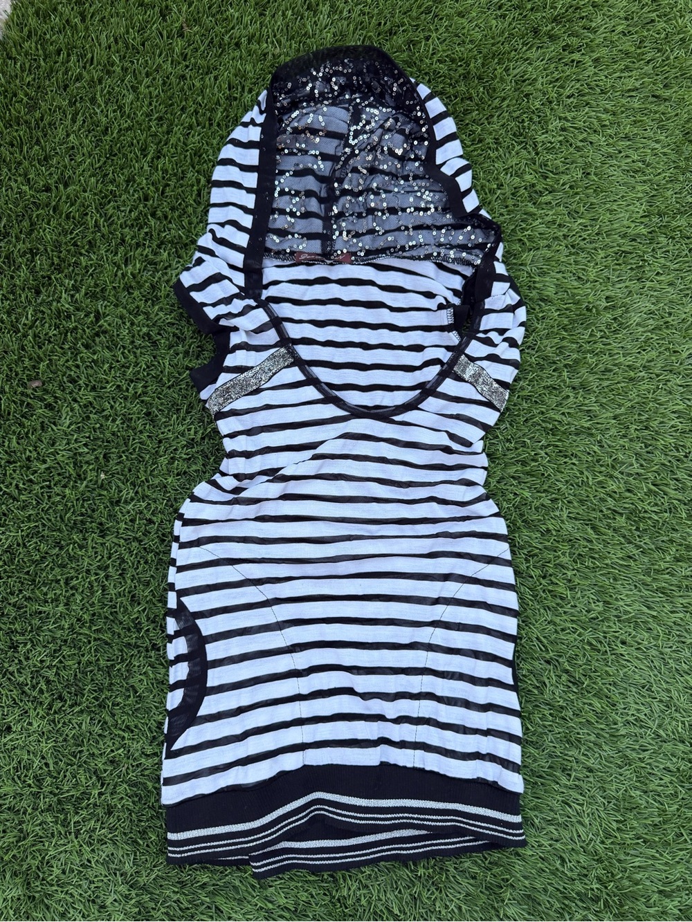 Striped Black & White Hooded Tunic Dress